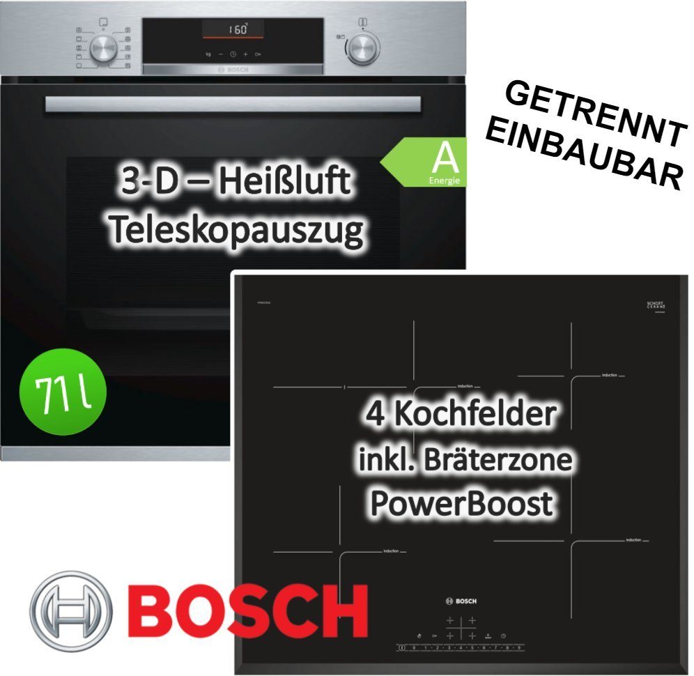 BOSCH Backofen-Set Backofen mit Induktionskochfeld autark 60 cm Teleskopauszug Bräterzone