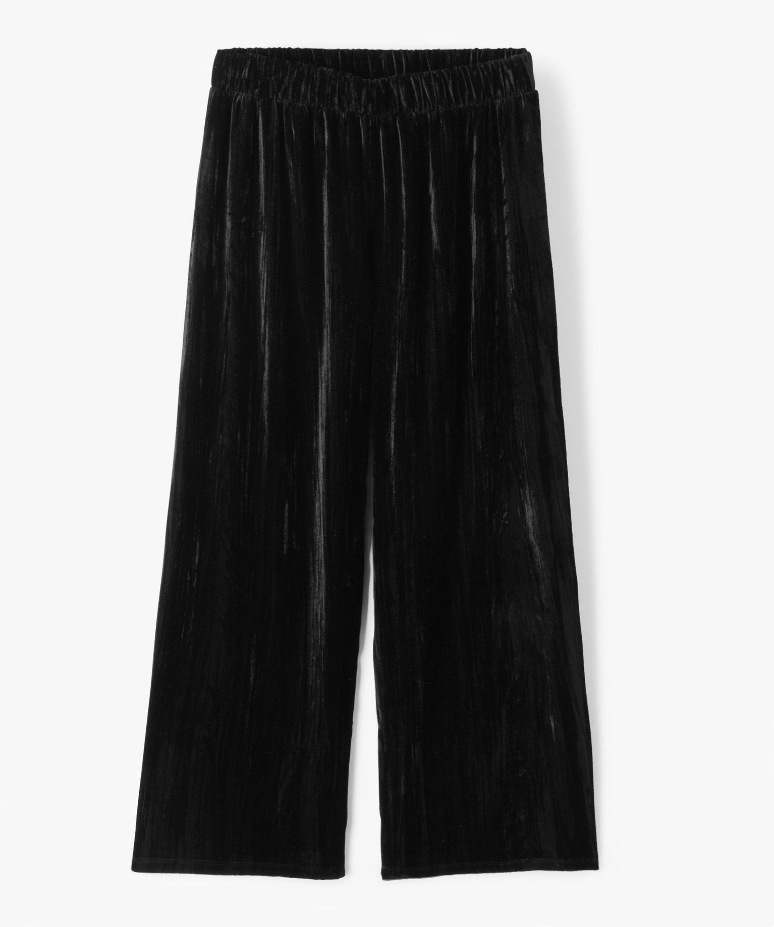 Pantalon fille large en velours froissé noir | GEMO