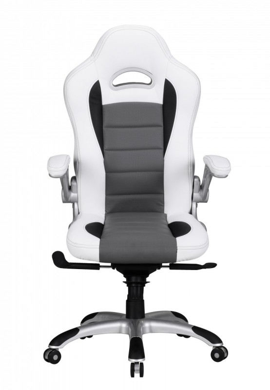 Amstyle Chefsessel Racing Leder Optik weiß grau mit schwarzen Streifen mit Armlehnen klappbar