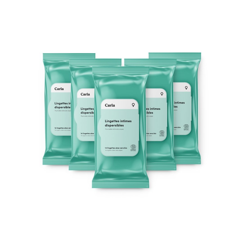 carlo & carla Paquet de 14 lingettes intimes pour femme biodégradables certifiées bio Lingettes intimes pour femme