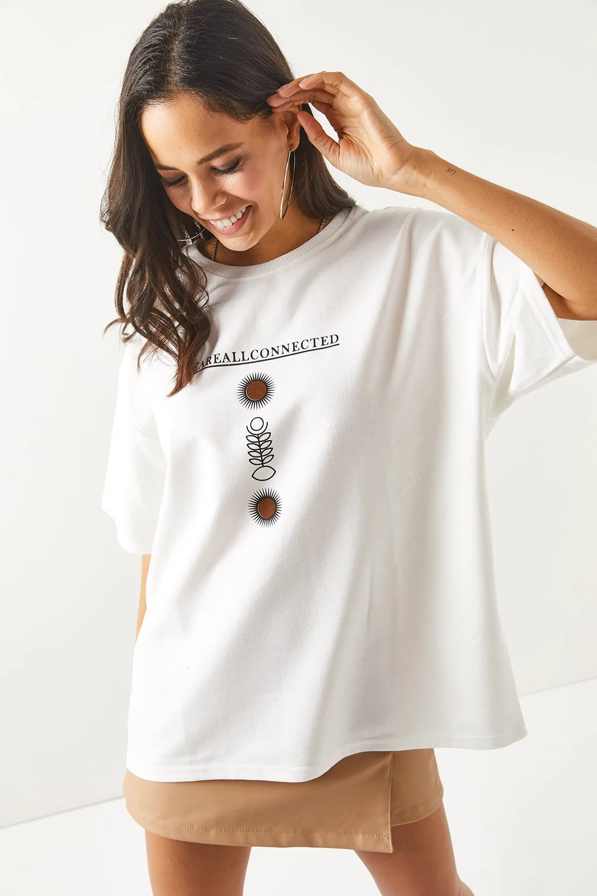 Olalook  Damen-T-Shirt „Symbol“, weiß, vorne und hinten, bedruckt, 2-fädig, Unisex, Oversize-T-Shirt TSH-19000696