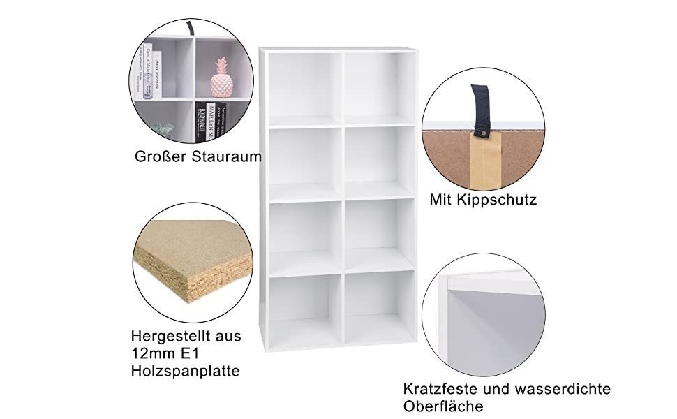 Woltu Bücherregal, 1-tlg., Büroregal Aktenschrank, MDF, 8 Fächer