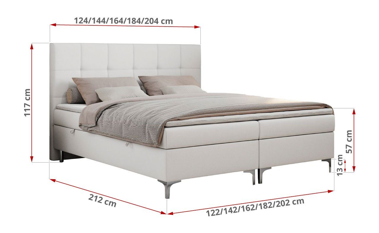 MKS MÖBEL Boxspringbett SIMON, Doppelbett mit Multipocket-Matratze - Modern Bett