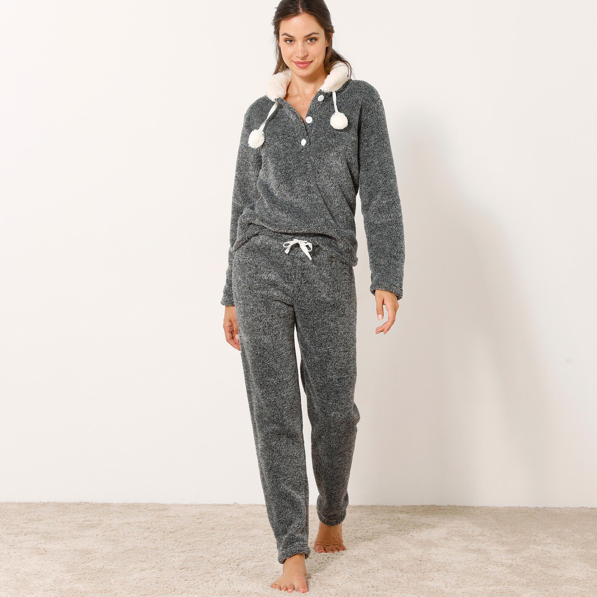 Pyjama pantalon maille polaire effet chiné