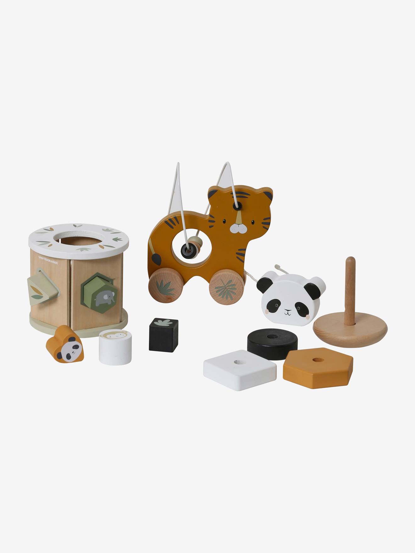 Vertbaudet 3-teiliges Baby Spielzeug-Set TANSANIA, Holz FSC - orange