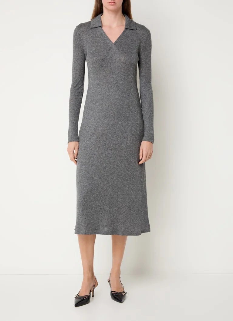 Calvin Klein Fine-knit midi dress in wool blend with V-neck