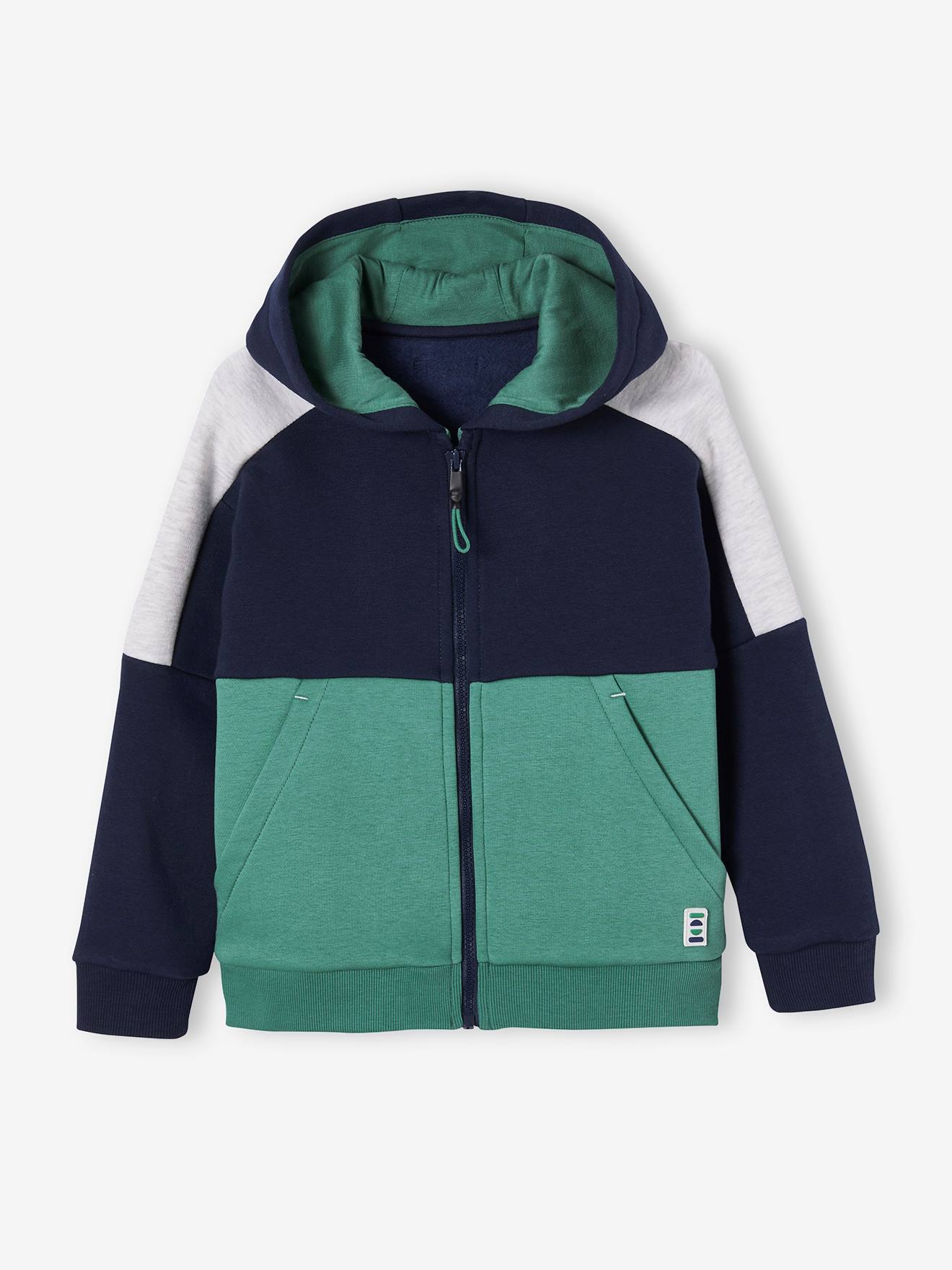 Sweat zippé à capuche effet colorblock sport garçon vert