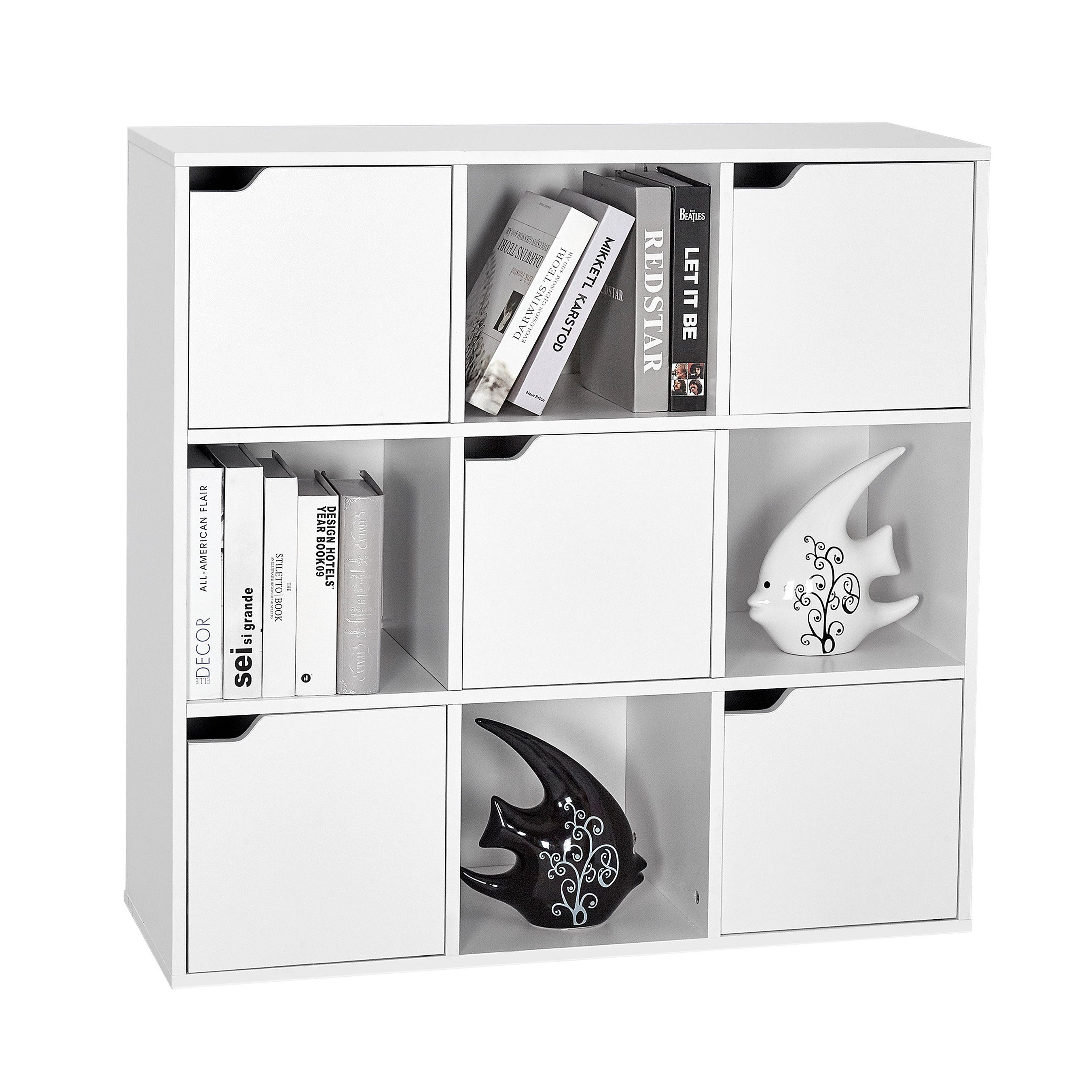 Mondeer Bücherregal Bücherschrank, Aufbewahrungsregal, 9 Fächer mit 5 Türen, Moderner Stil