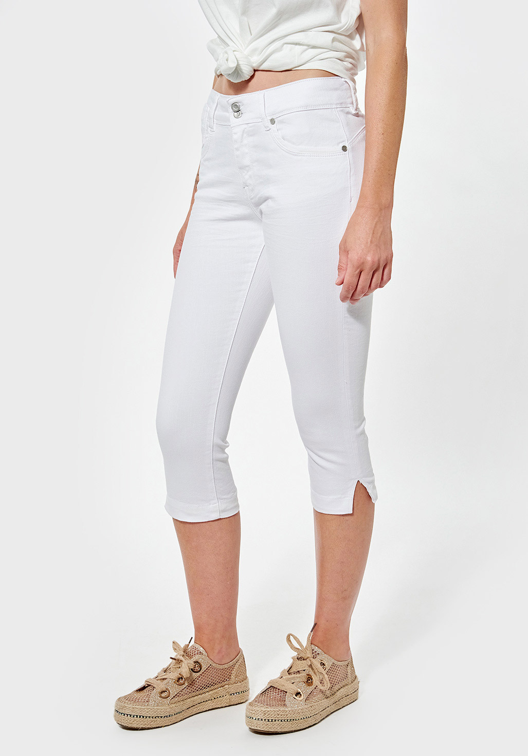 LUO  Pantacourt/corsaire slim blanc Femme