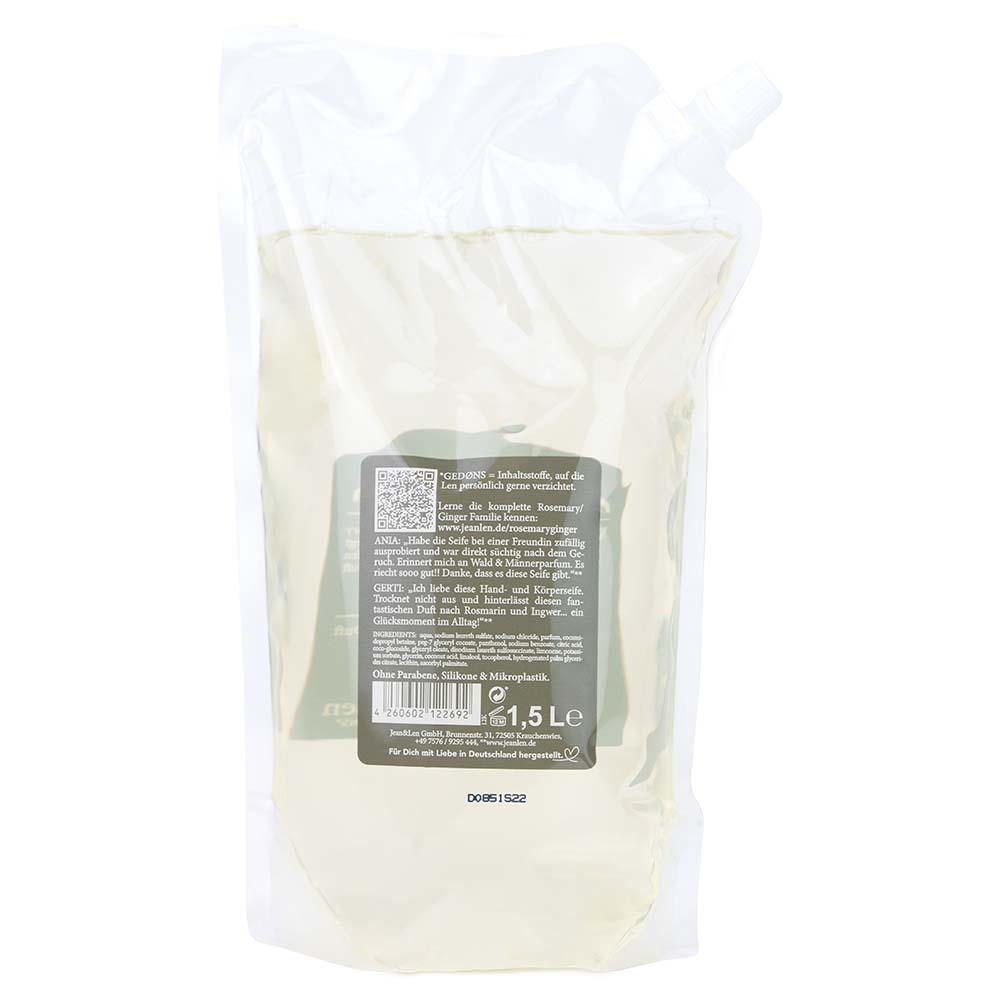 Jean & Len Hand & Bodywash Rosemary Ginger Nachfüllpackung 1500 ml