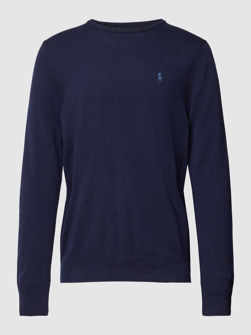 Strickpullover aus Wolle mit Logo-Stitching in marineblau