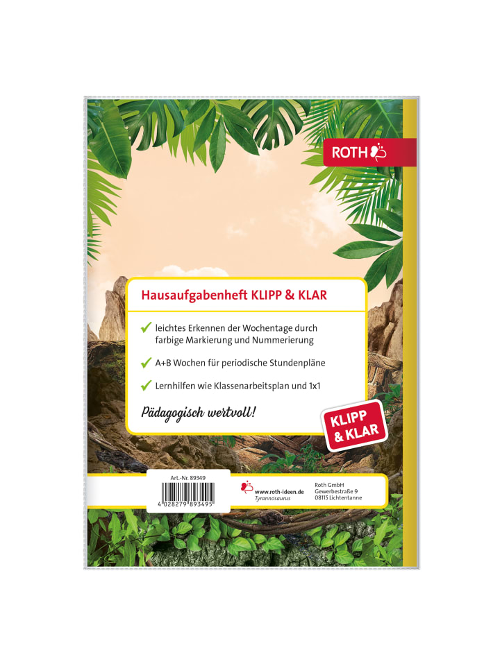 ROTH Klipp&Klar Grundschulaufgabenhefte, Tyrannosaurus in Grün günstig kaufen onesize