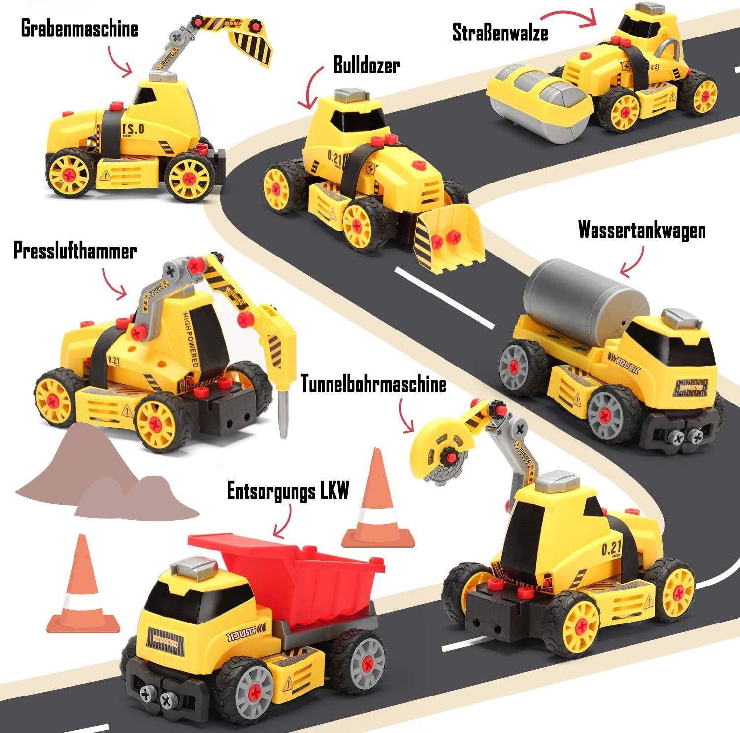 LBLA Spielzeug-Transporter Spielzeug-LKW-Transporter, (7-in-1 Baumaschine-Baufahrzeugset, frei DIY in verschiedenen Formen)