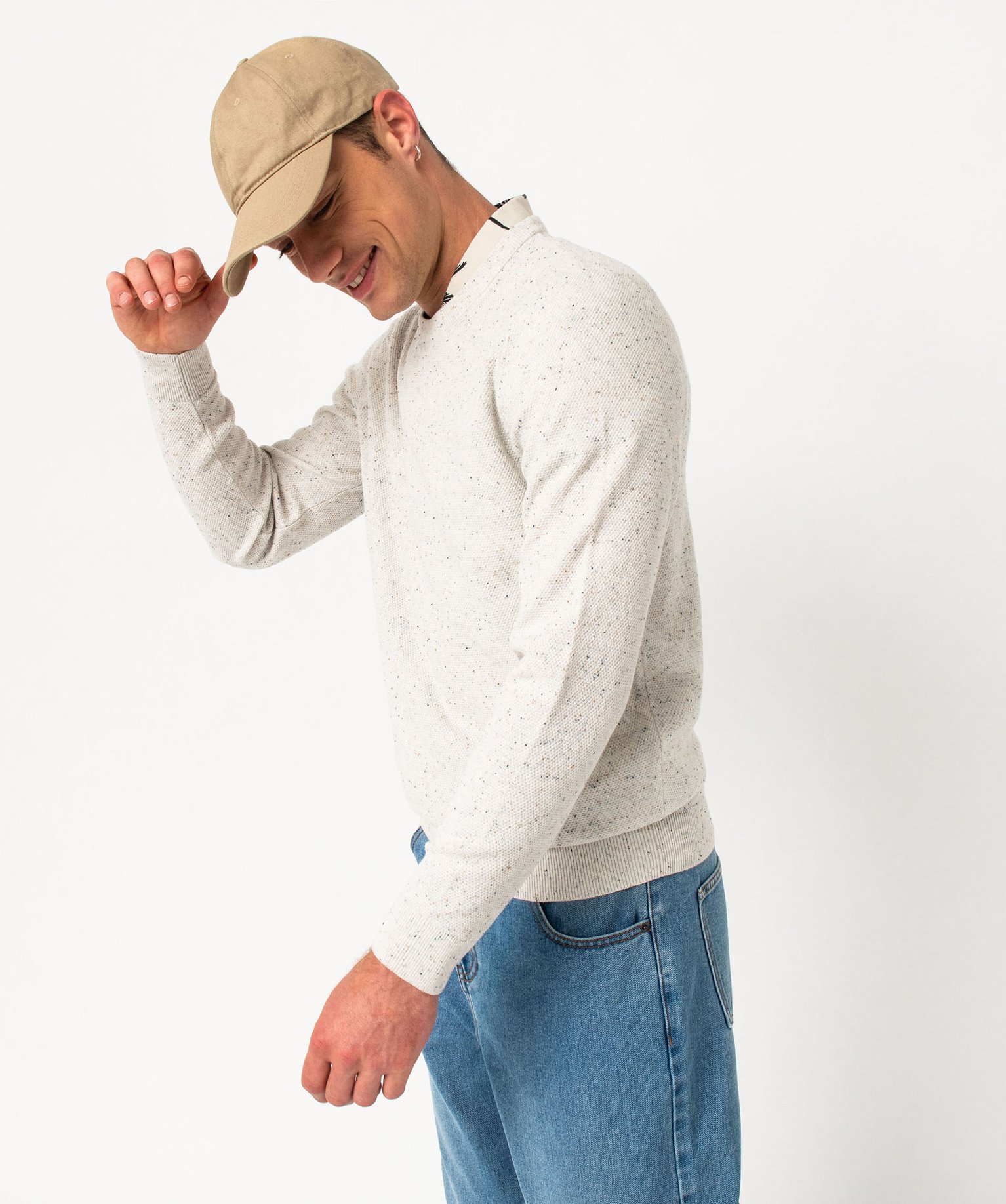 Pull en maille fine mouchetée homme ecru | GEMO