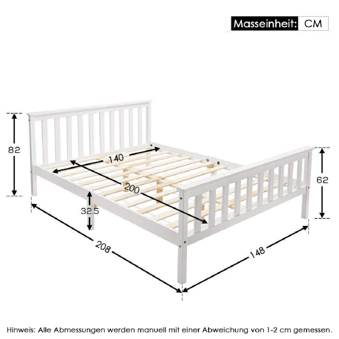 Flieks Massivholzbett, Doppelbett Ehebett Bettgestell 140x200cm