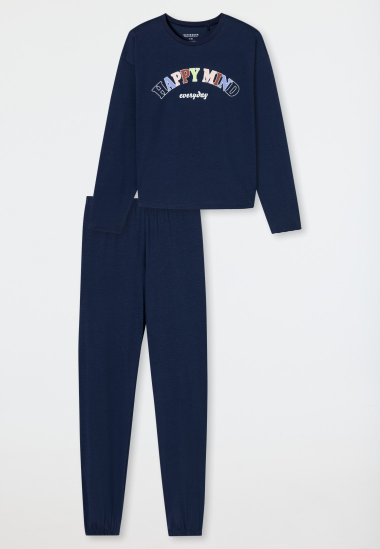 Schlafanzug lang Organic Cotton Bündchen nachtblau - Nightwear