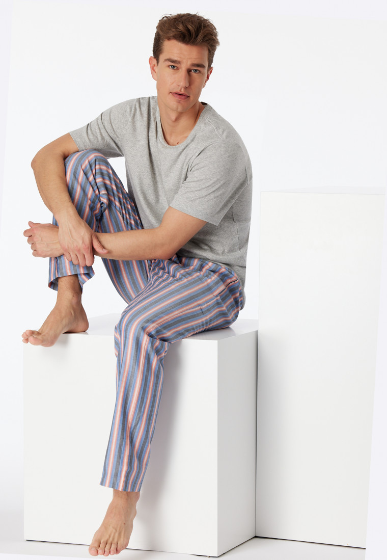 Loungehose lang Webware Organic Cotton Streifen grapefruit - Mix+Relax