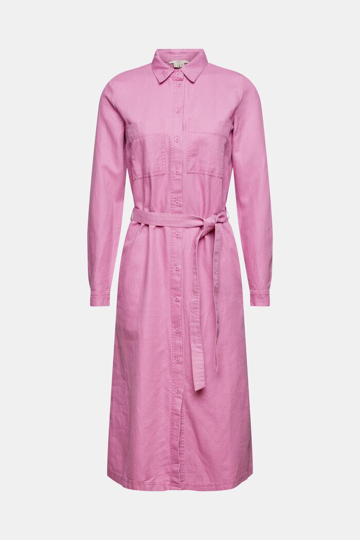 Aus Leinen-Mix: Hemdblusenkleid mit Gürtel