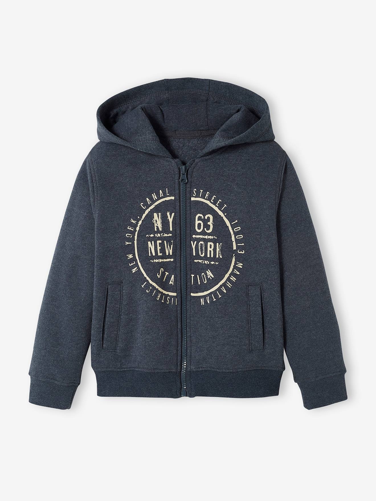 Sweat zippé à capuche Basics garçon motif graphique ocre