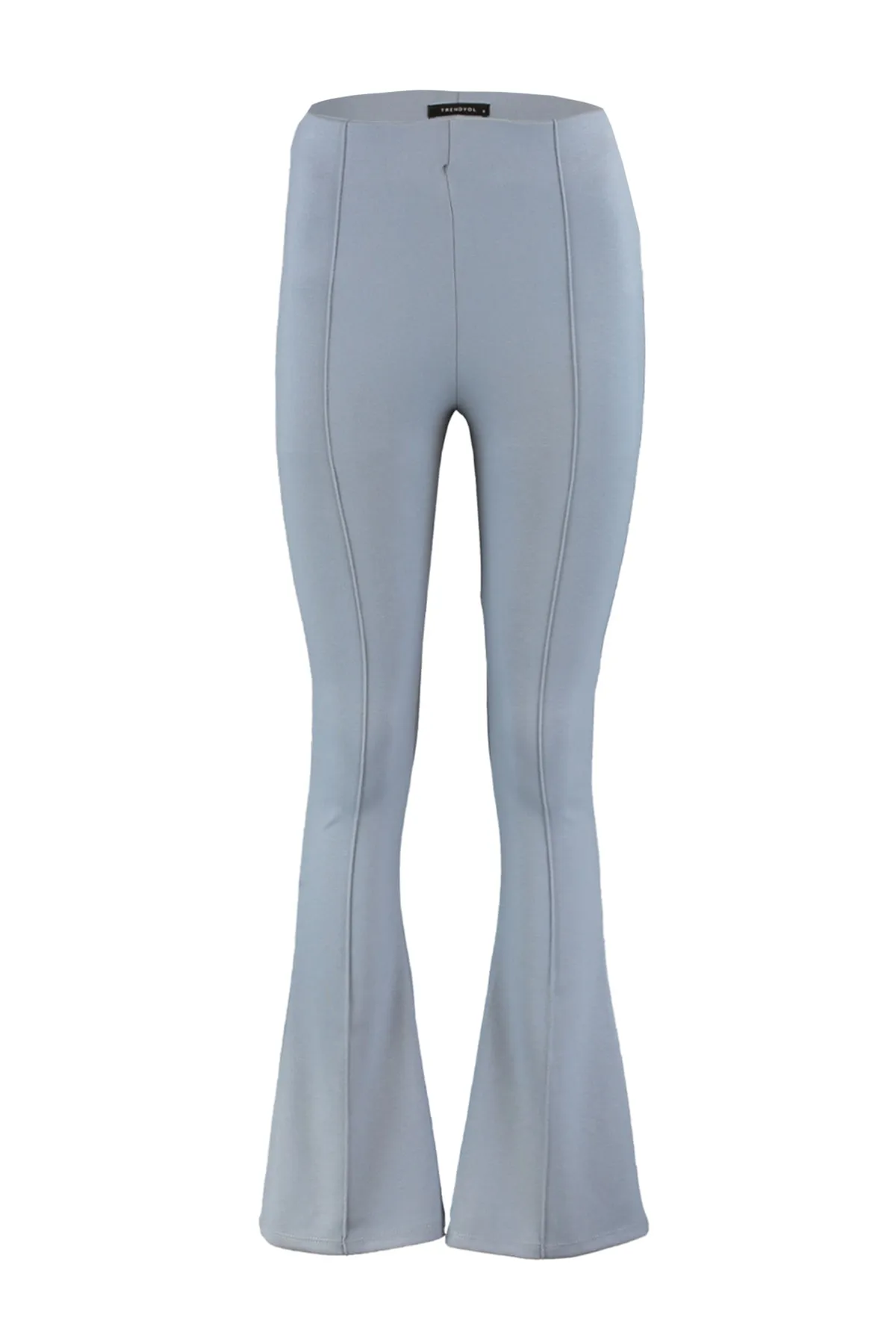 Trendyol Collection  Graue, gerippte, ausgestellte, elastische Hose mit spanischem Bein und hoher Taille, Strickhose TWOSS20PL0342
