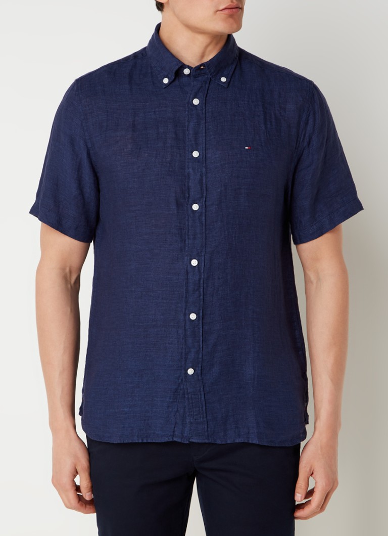 Tommy Hilfiger lanena košulja regularnog kroja s vezom logotipa