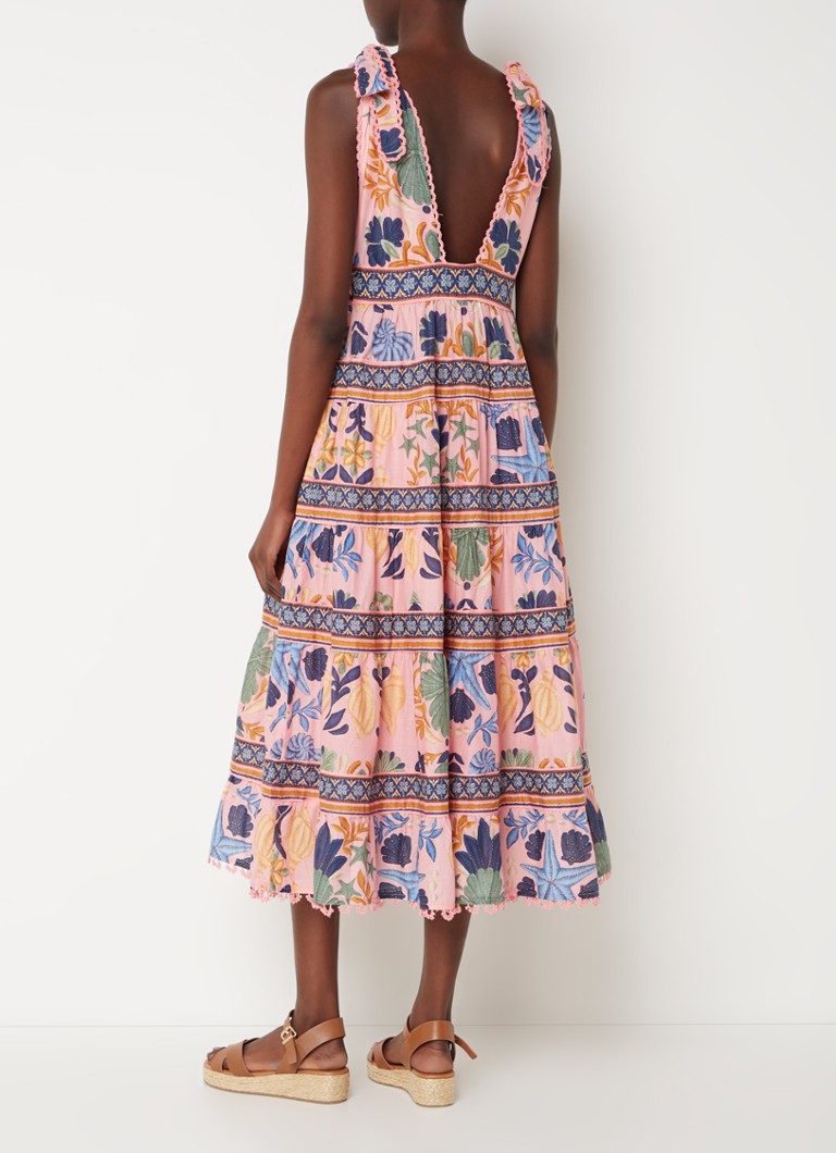 Vestido midi estampado Farm Rio con espalda descubierta