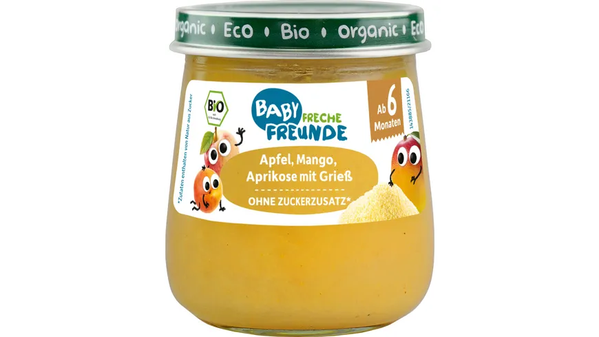 Freche Freunde Bio Gläschen Apfel, Mango, Aprikose mit Grieß 120 g