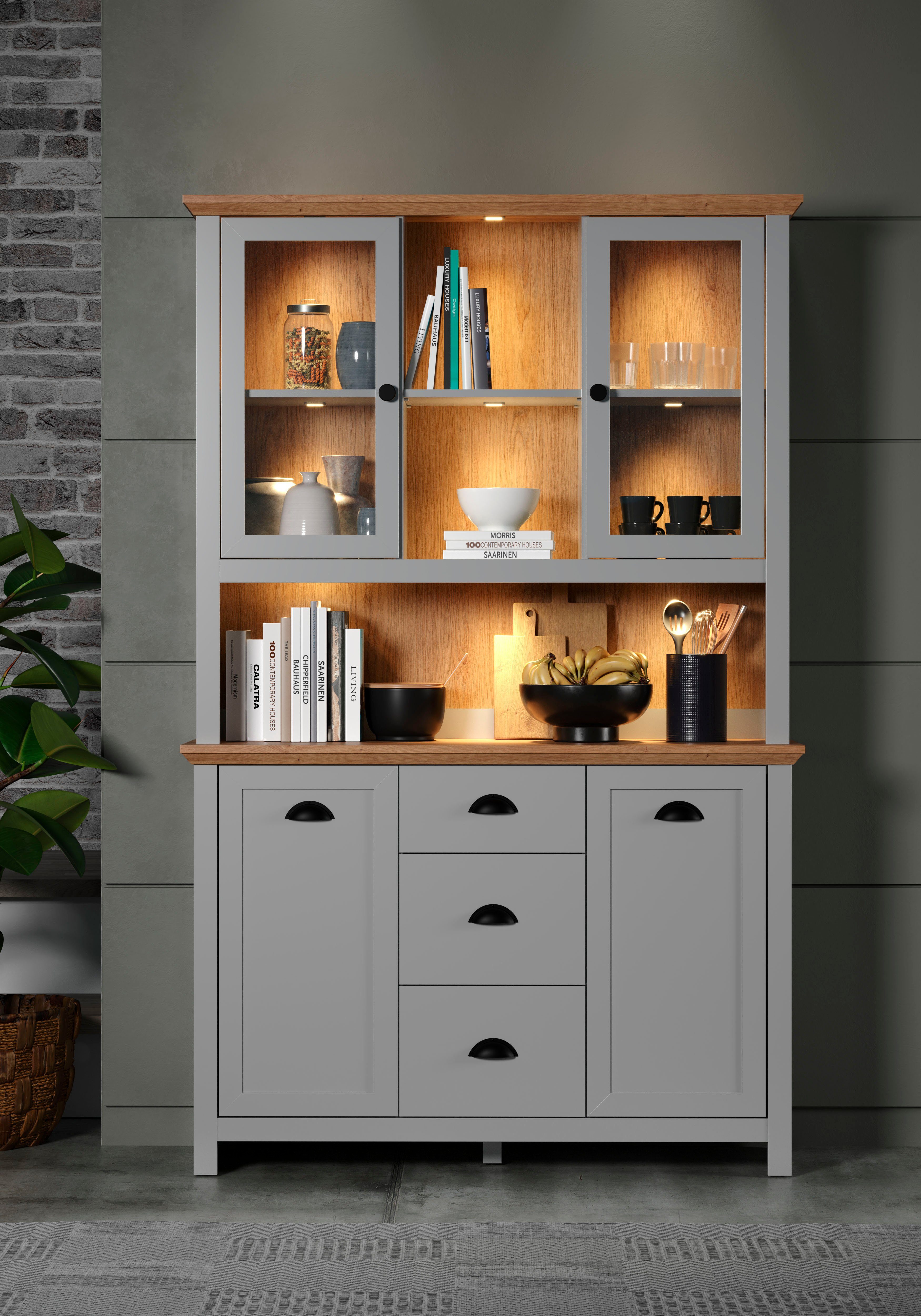 Home affaire Buffet Herzwill Artisan Eiche NB und hellgrau, matt, im Landhaus-Look