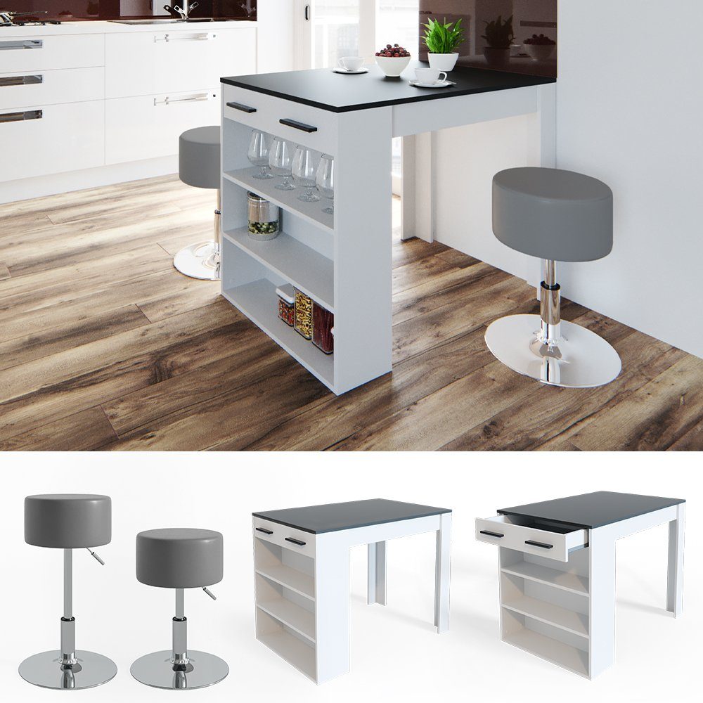 Vicco Bartisch Bartresen Stehtisch Bistrotisch REPOSE Weiß Anthrazit inkl. Hocker