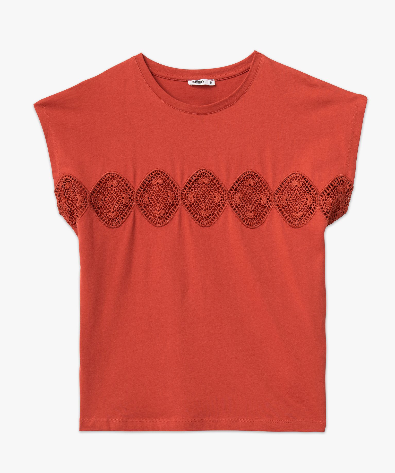 Tee-shirt sans manches avec bande brodée femme orange | GEMO