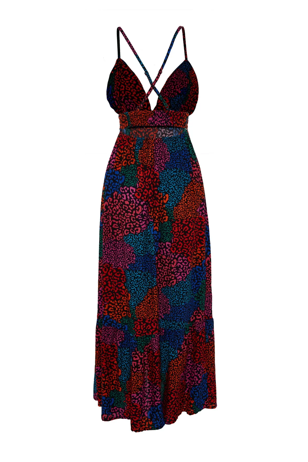 Trendyol Collection  Rückenfreies Maxi-Strandkleid aus Webstoff mit Tiermuster TBESS23EL00244