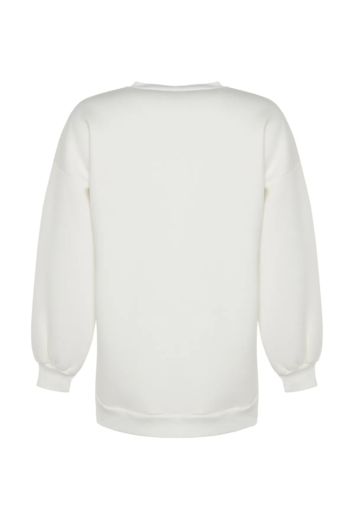 Trendyol Collection  Ecrufarbenes Oversize/Weite Passform Gestricktes Sweatshirt mit Schlitzdetail innen aus dickem Fleece TWOAW23SW00195