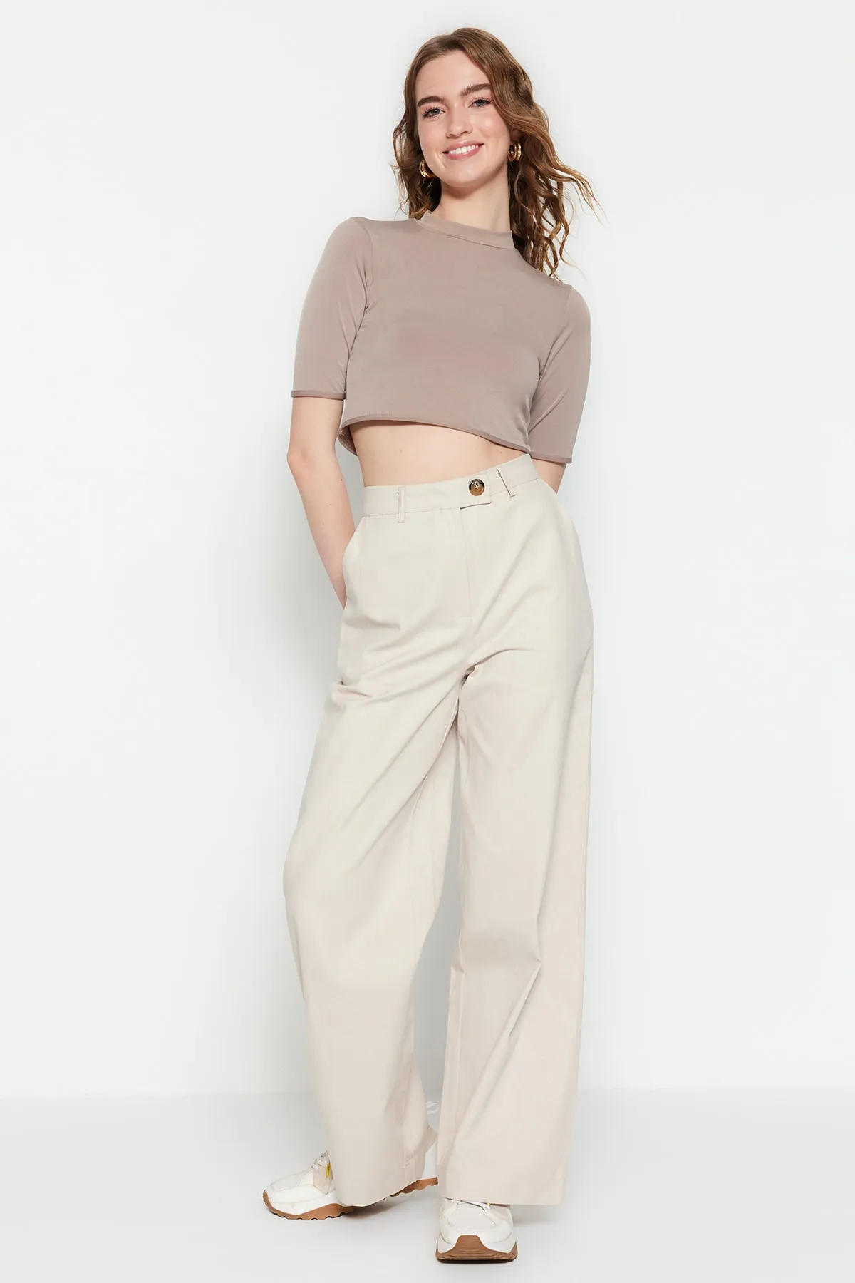 Trendyol Collection  Stone Wide Leg/Wide Leg Woven Hose TWOSS23PL00142
