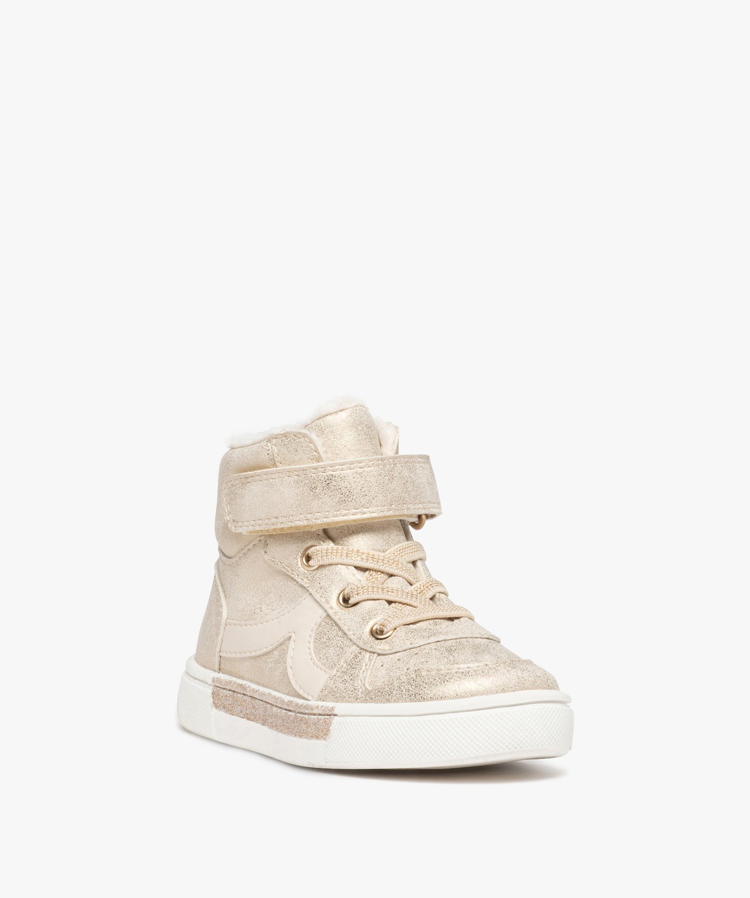 Baskets bébé fille mid-cut métallisées et pailletées or | GEMO