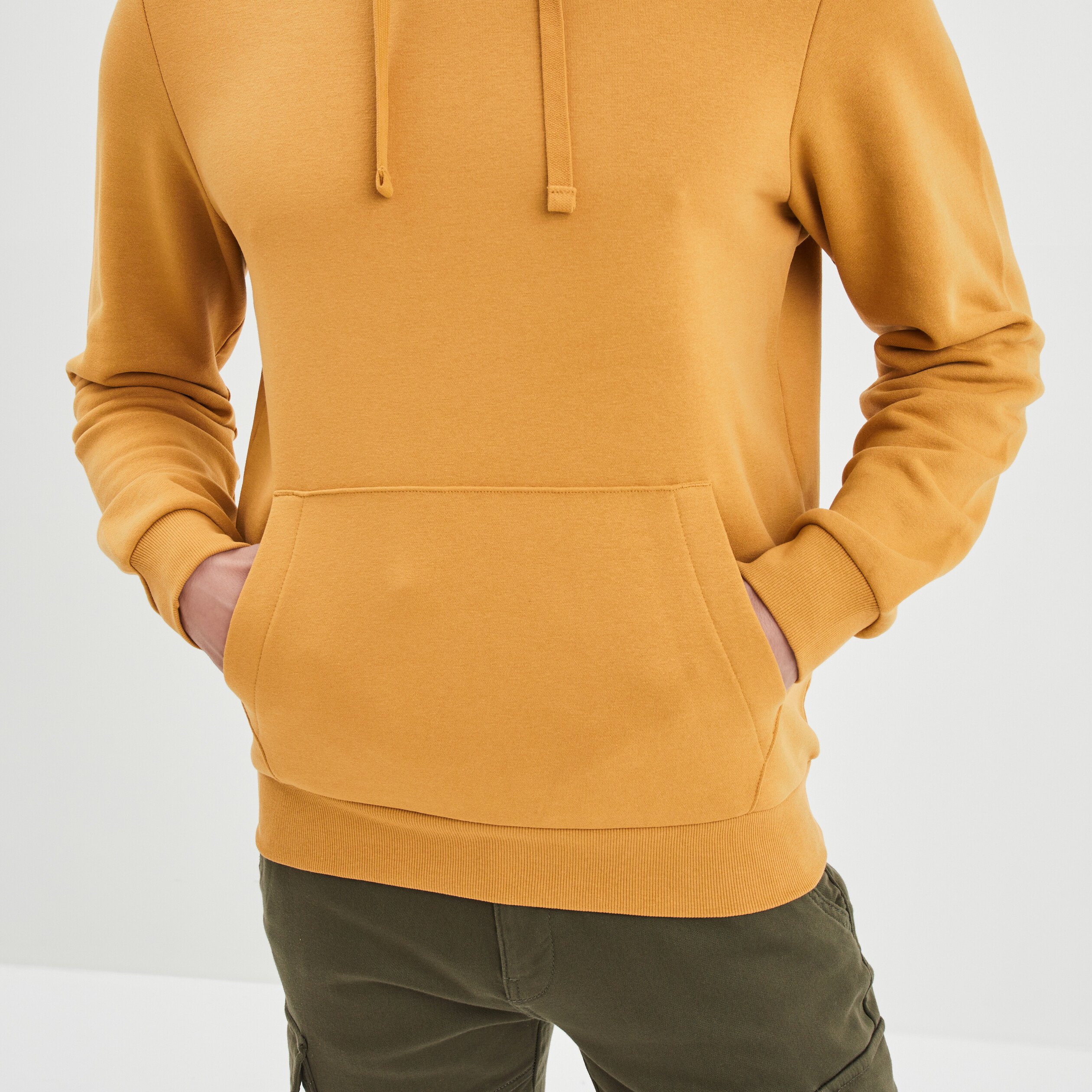 Sweat molleton à capuche hoodie jaune moutarde homme | La Halle
