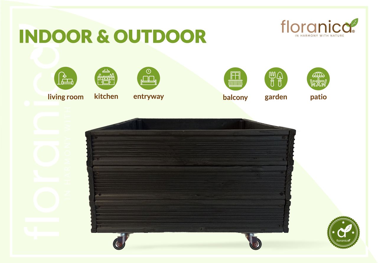 Pemicont Floranica Blumentopf aus Holz Kasten 4 Rollen 50cm x 535cm x 285cm Anthrazit Imprägnierte Lärche Schutzhülle für Kräuter Blumen Haus- und Gartendekoration Innen- und Außeneinsatz
