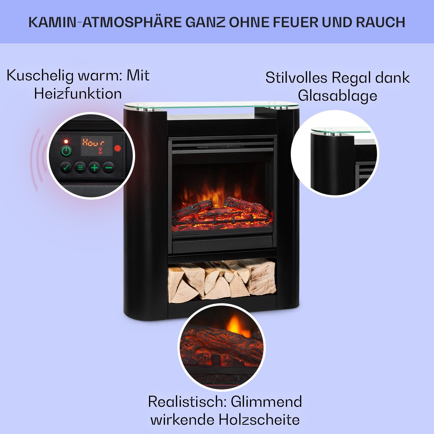 Klarstein Elektrokamin Studio 5 Arc, elektrischer Kamin mit Heizfunktion Heizlüfter elektrischer Kaminofen