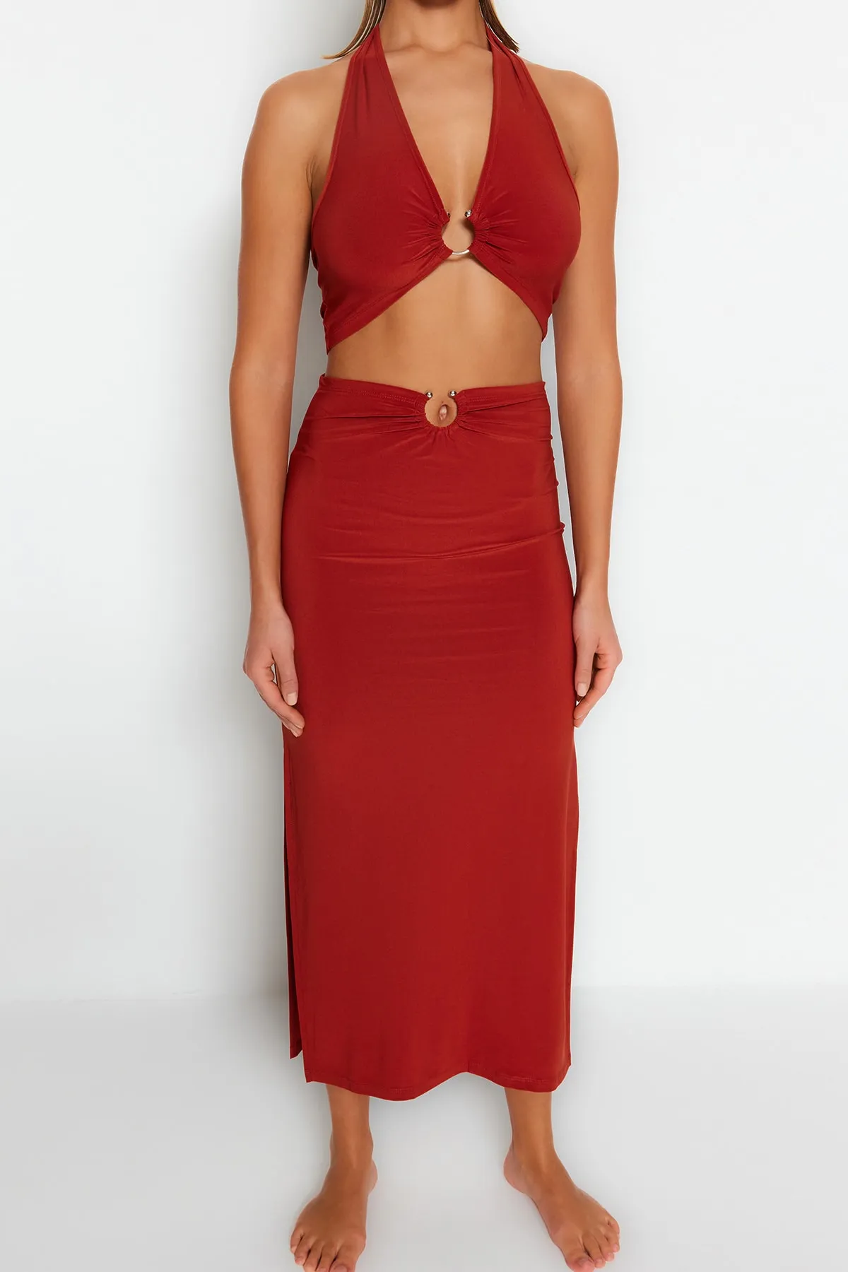 Trendyol Collection  Kachel-Strick-Accessoire-Bluse-Rock-Set TBESS23AU00084