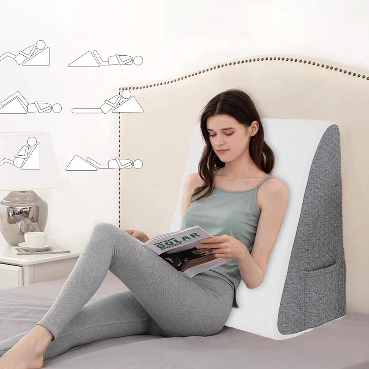 götäzer Keilkissen Keilförmiges Kissen fürs Bett, abnehmbar und waschbar (50*50*26cm), 1-tlg., Bürokissen und Nachttischkissen, flammenlose Baumwolle