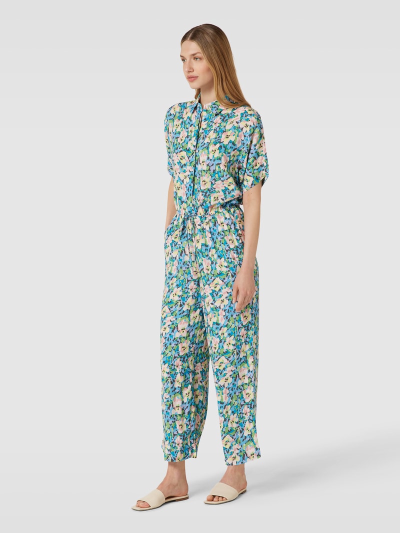 Jumpsuit mit Allover-Muster aus reiner Viskose in blau