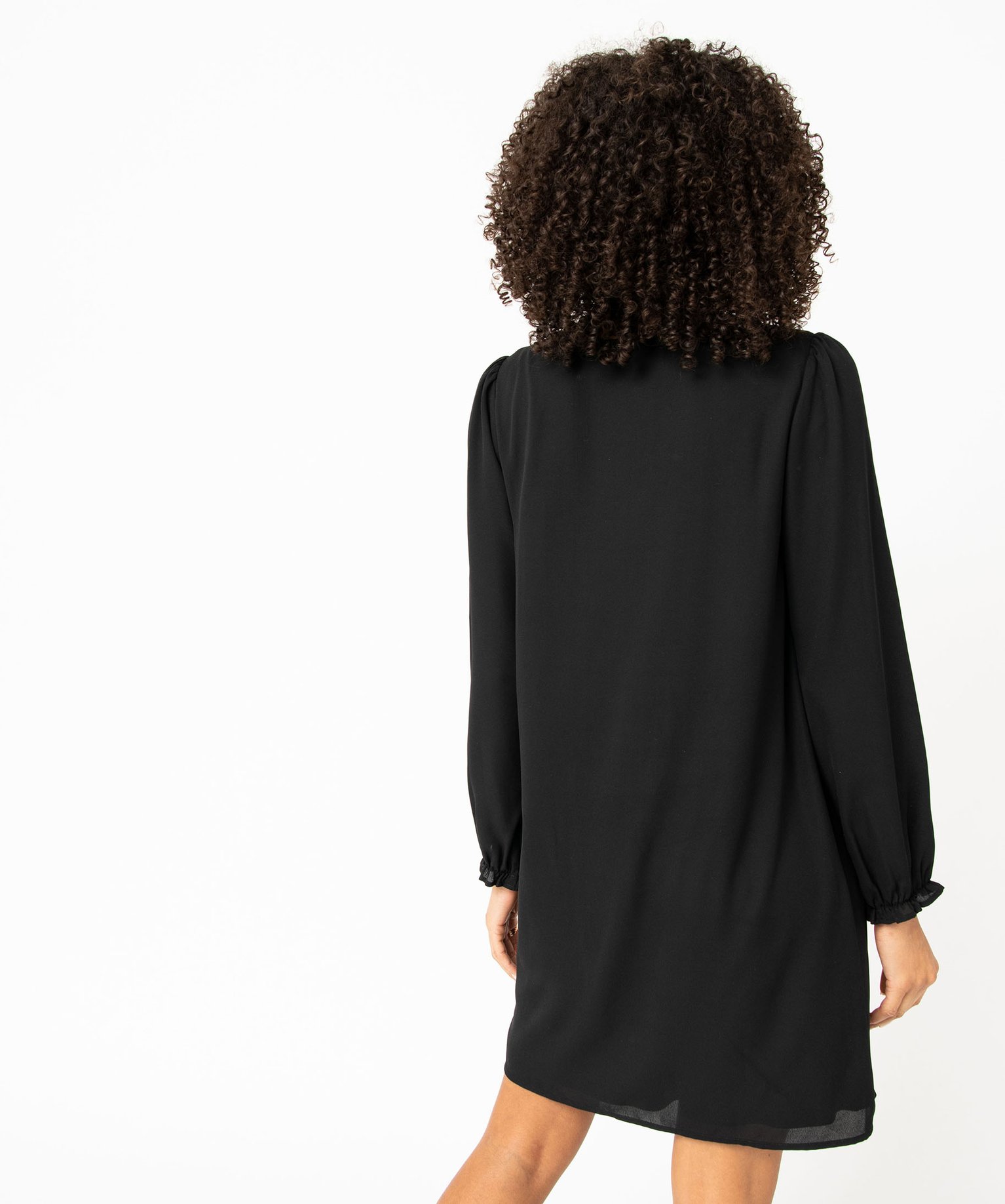 Robe droite à manches longues et col V femme marine | GEMO