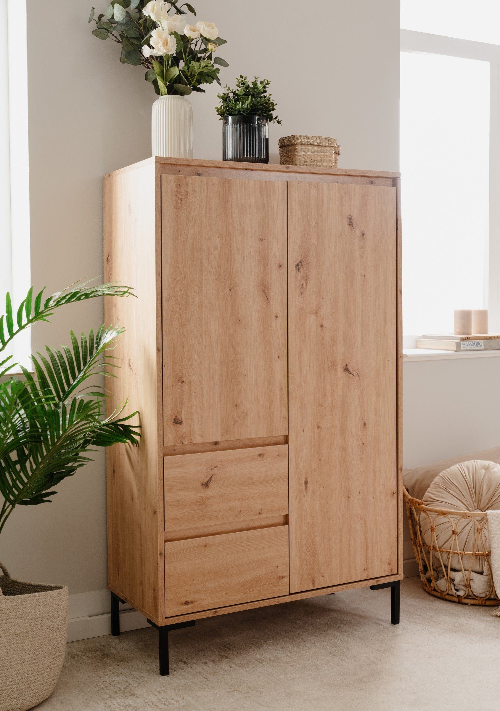 möbelando Highboard Korsika (BxHxT: 81x139x40 cm), in Dekor Artisan Oak