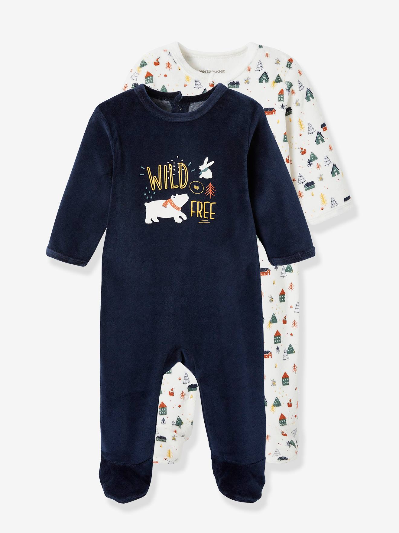 Lot de 2 pyjamas bébé en velours lot encre