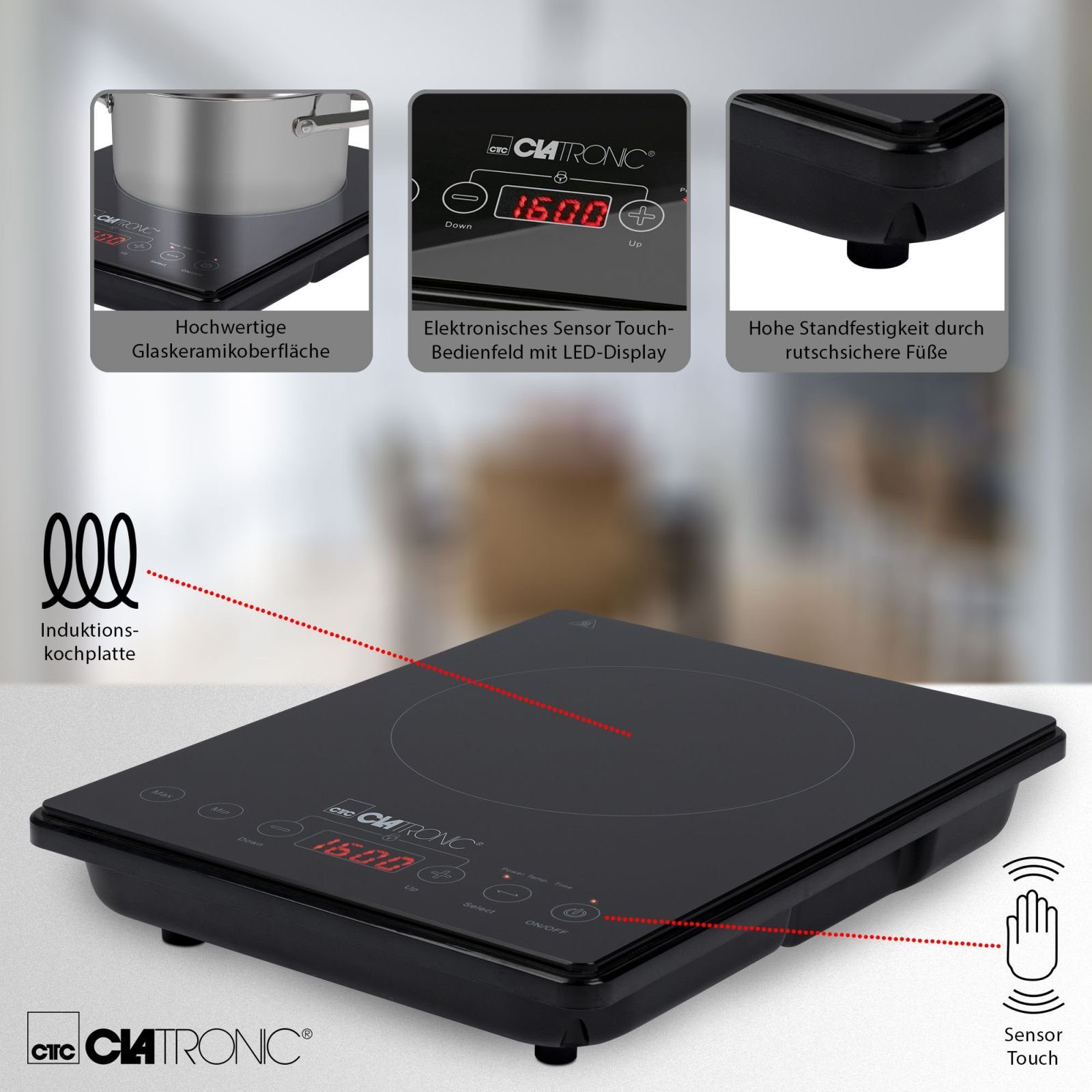 CLATRONIC Einzelkochplatte CLATRONIC Kochplatte Einzelkochplatte Induktion-Platte 2000 W EKI 3569