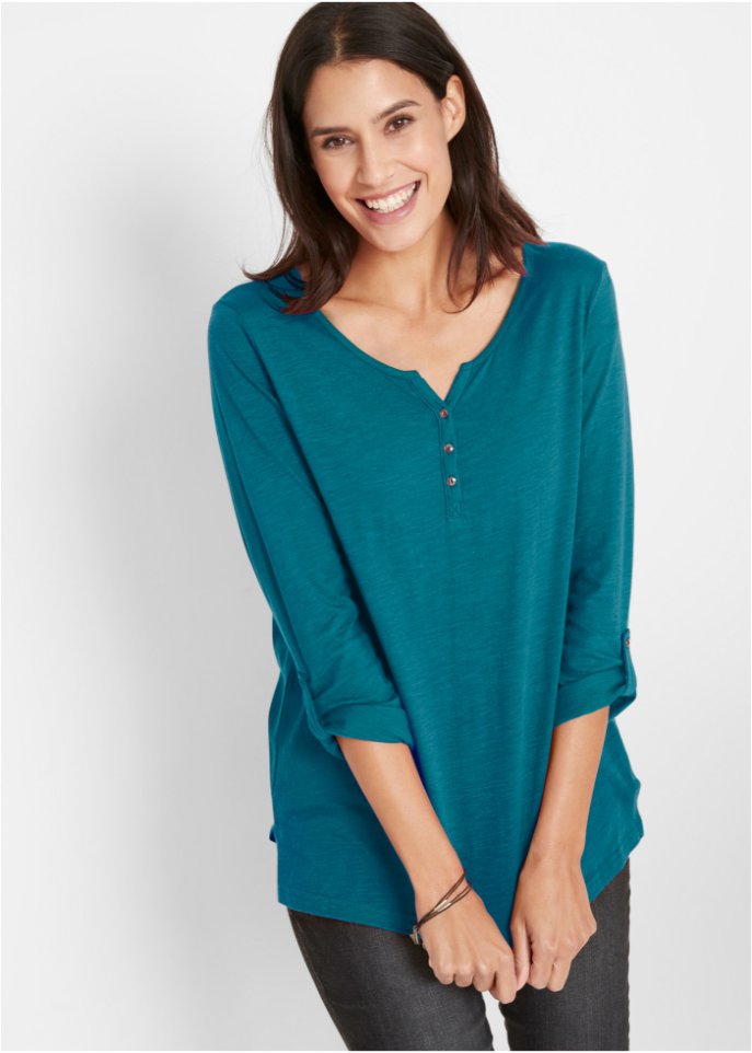 Leichtes Baumwoll Langarm-Shirt mit Knopfleiste