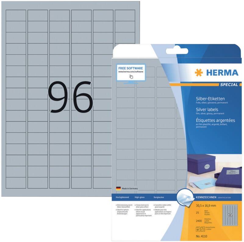 HERMA Silberne Etiketten 4110 Rechteckig 2400 Etiketten pro Packung