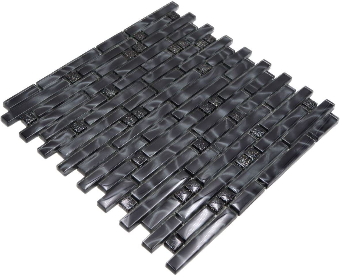Mosani Mosaikfliesen Glasmosaik Crystal Mosaikfliesen schwarz glänzend / 10 Matten
