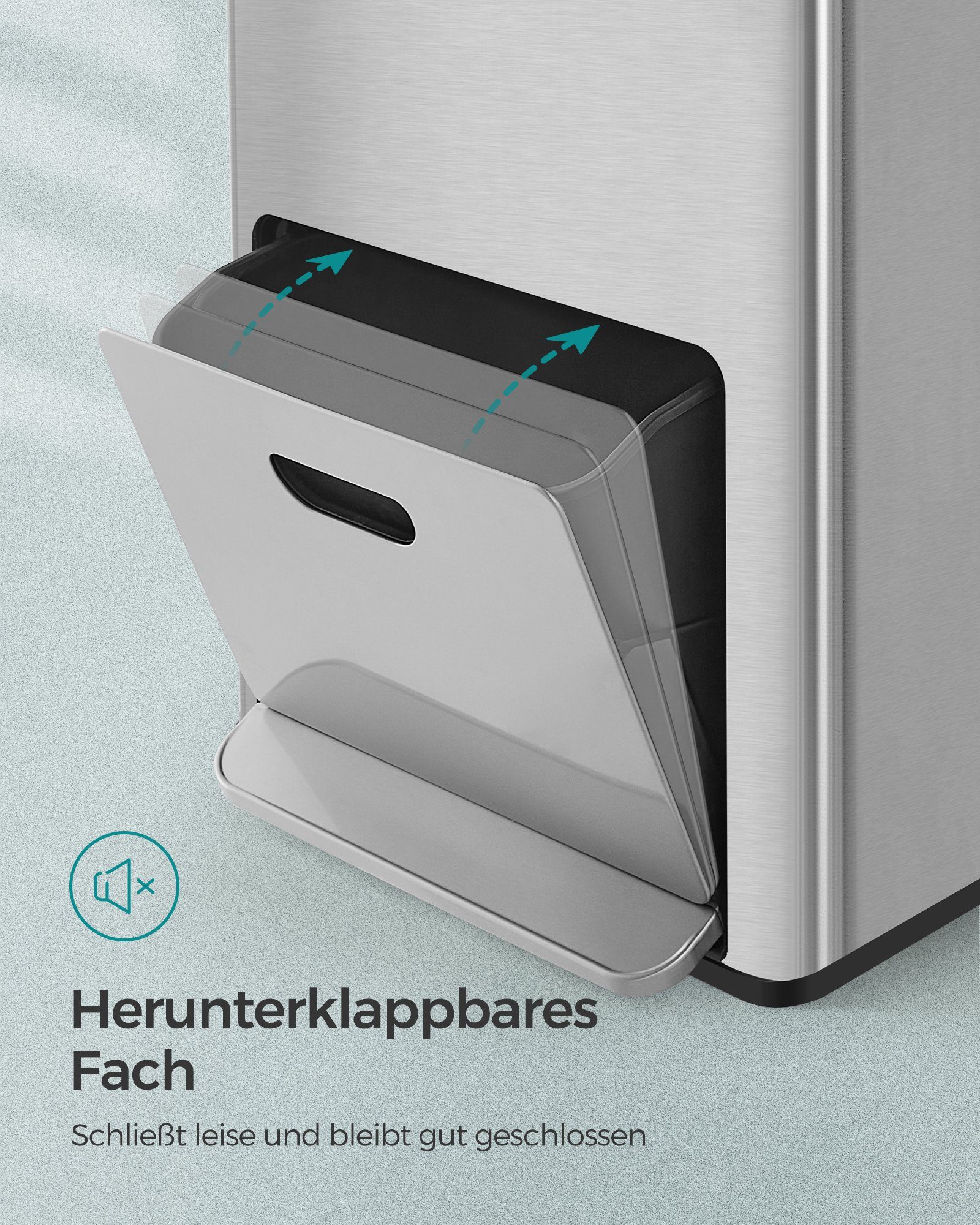 SONGMICS Mülleimer Küche, 60L Mülltrennsystem 3 Fächer Küchenmülleimer