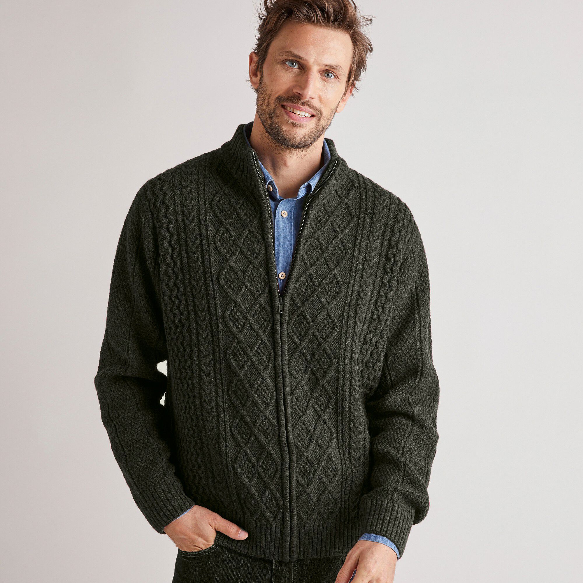 Gilet zippé maille irlandaise