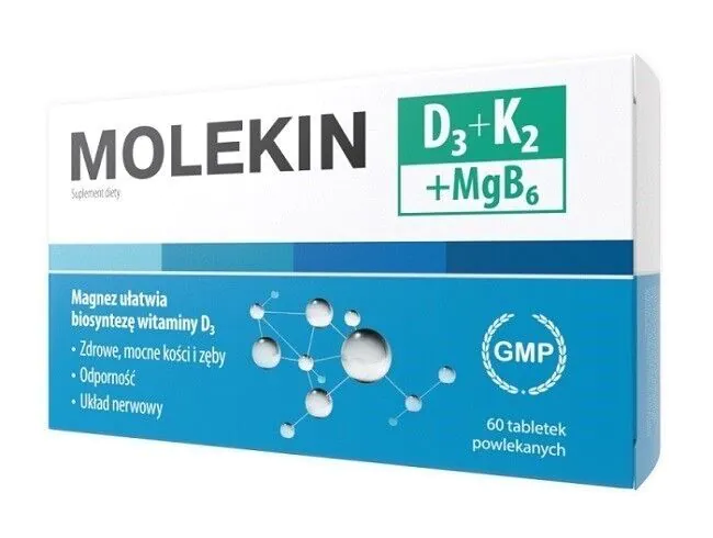 Molekin D3+K2+MG B6, maisto papildas su vitaminais D, K ir magniu, tabletės